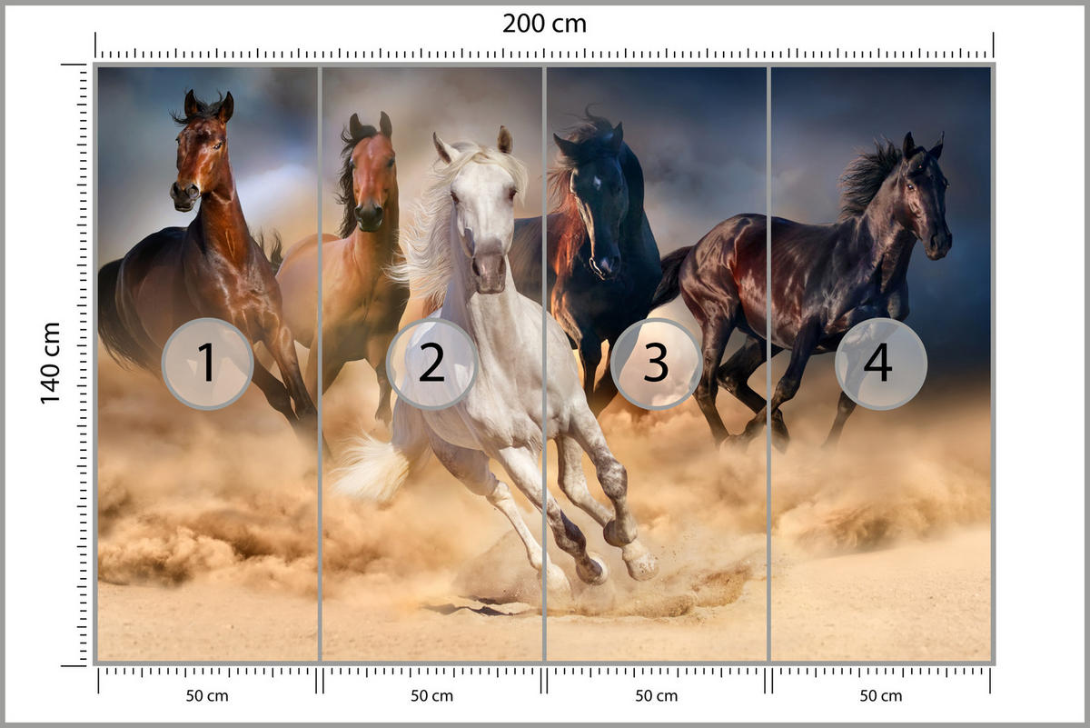 FOTOTAPETE für Schlafzimmer Galoppierende Pferde Wüste Herde 200x140 - Beige/Orange, Papier (200/140cm) - Muralo