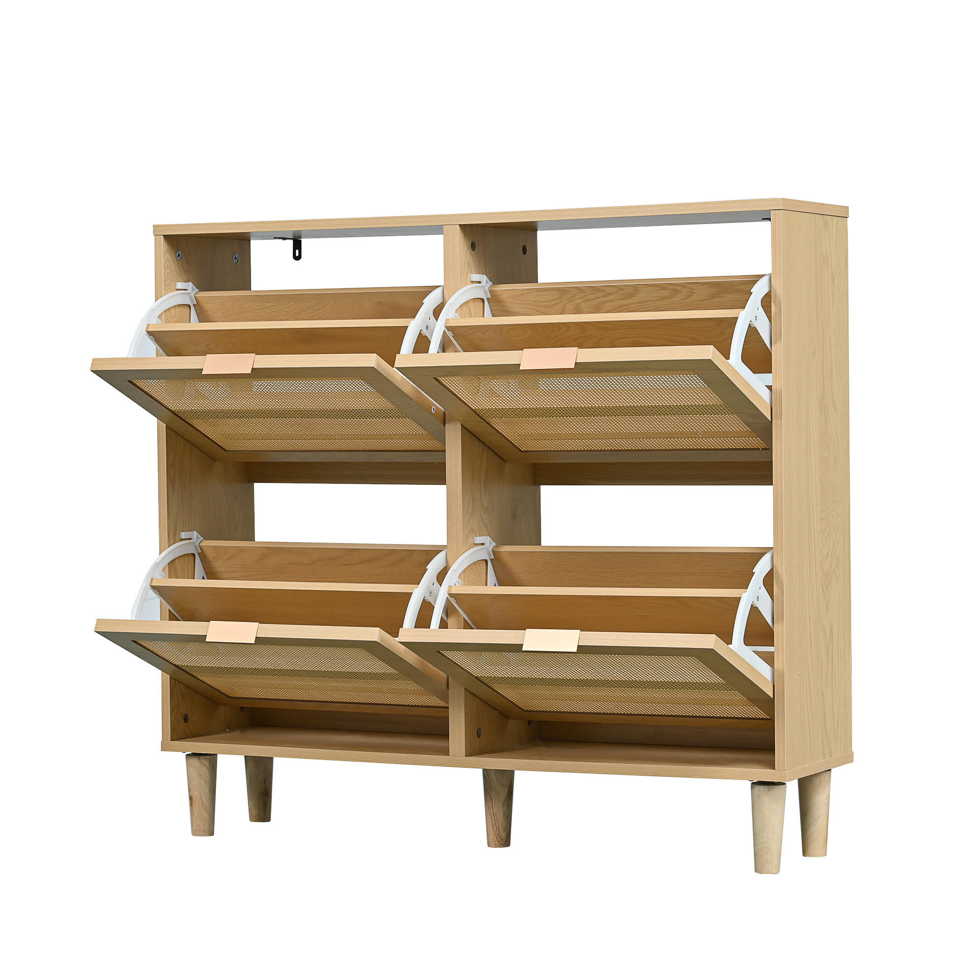 SCHUHSCHRANK mit 4 Klappen 100/25/90 cm in Eichenoptik mit Rattanfront - Naturfarben, Holzwerkstoff (100/90/25cm) - BEAOK