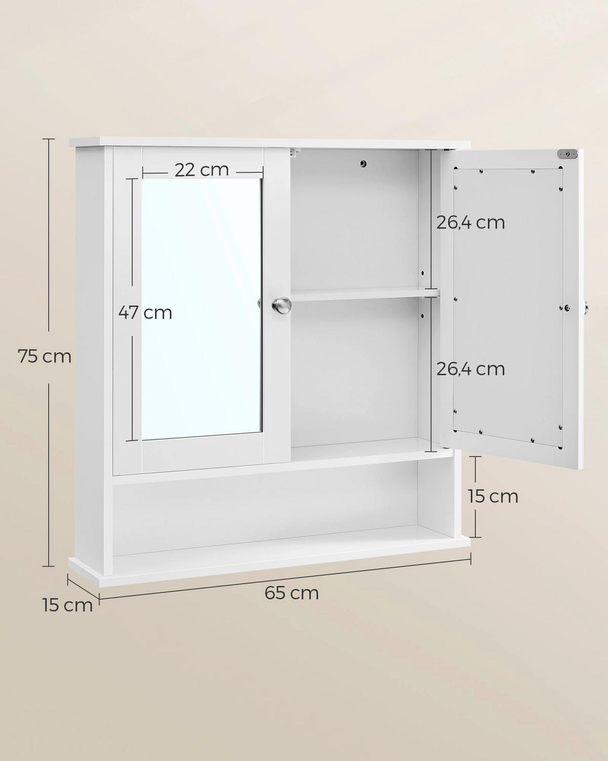 SPIEGELSCHRANK KAMPALA - Weiß, Holzwerkstoff (65/75/15cm) - Hansiro