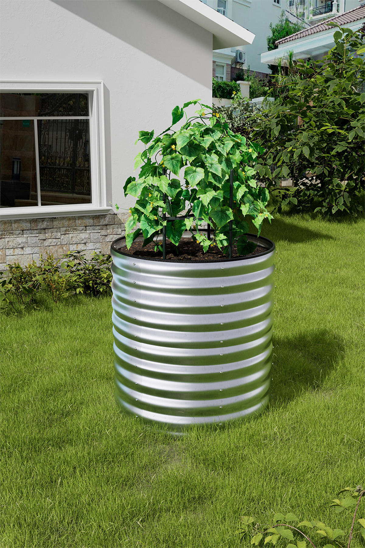 HOCHBEET-PFLANZKASTEN aus verzinktem Stahl in verzinkten Silber Zylindrischen Blumenkasten für Garten Balkon rund langlebig rostfest 80 × 80 × 80 cm - Silberfarben, Metall (80/42/80cm) - Livingandhome