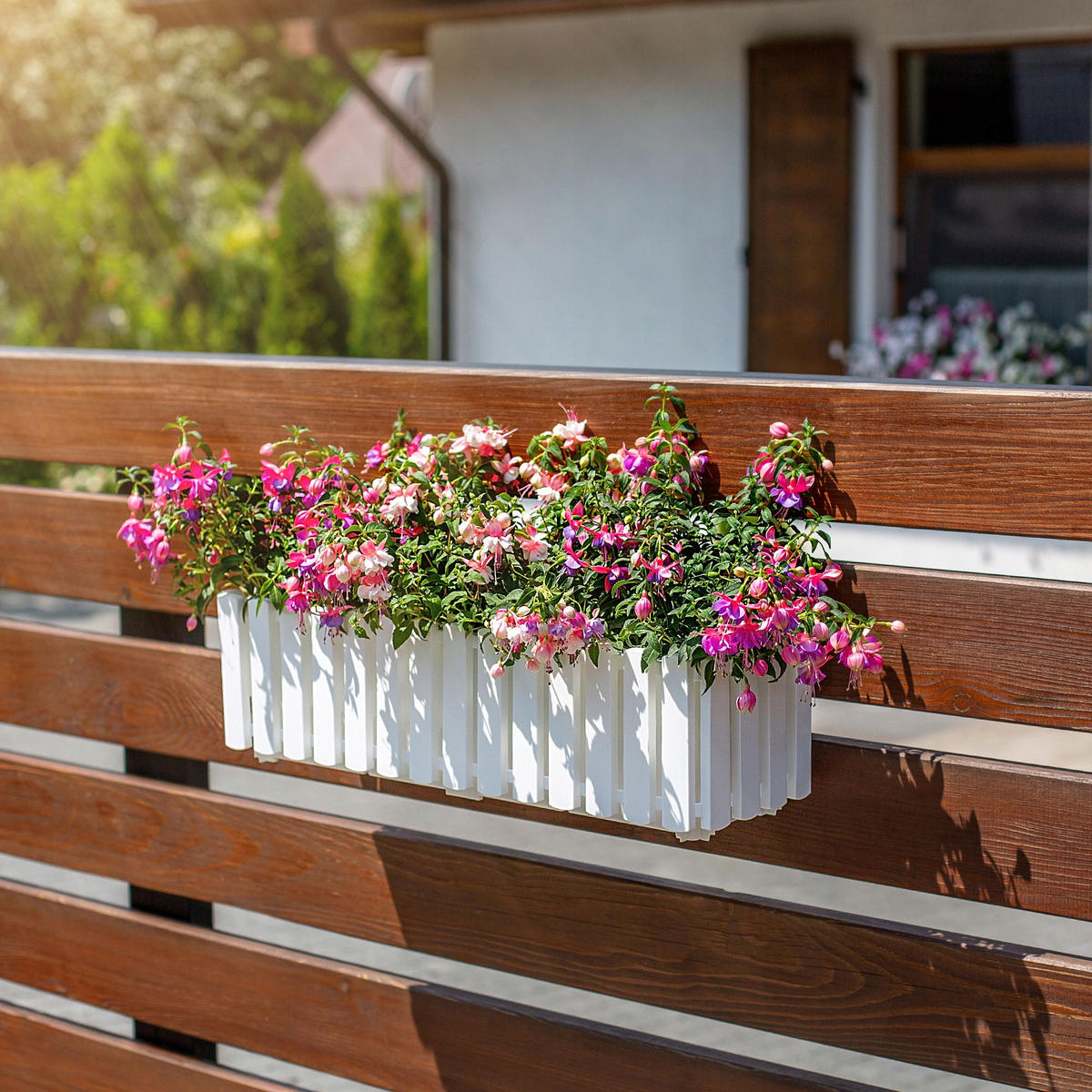BALKONKASTEN mit Griffen und Bewässerungssystem, 60 cm, Weiß - Weiß, Kunststoff (18/58cm) - KADAX