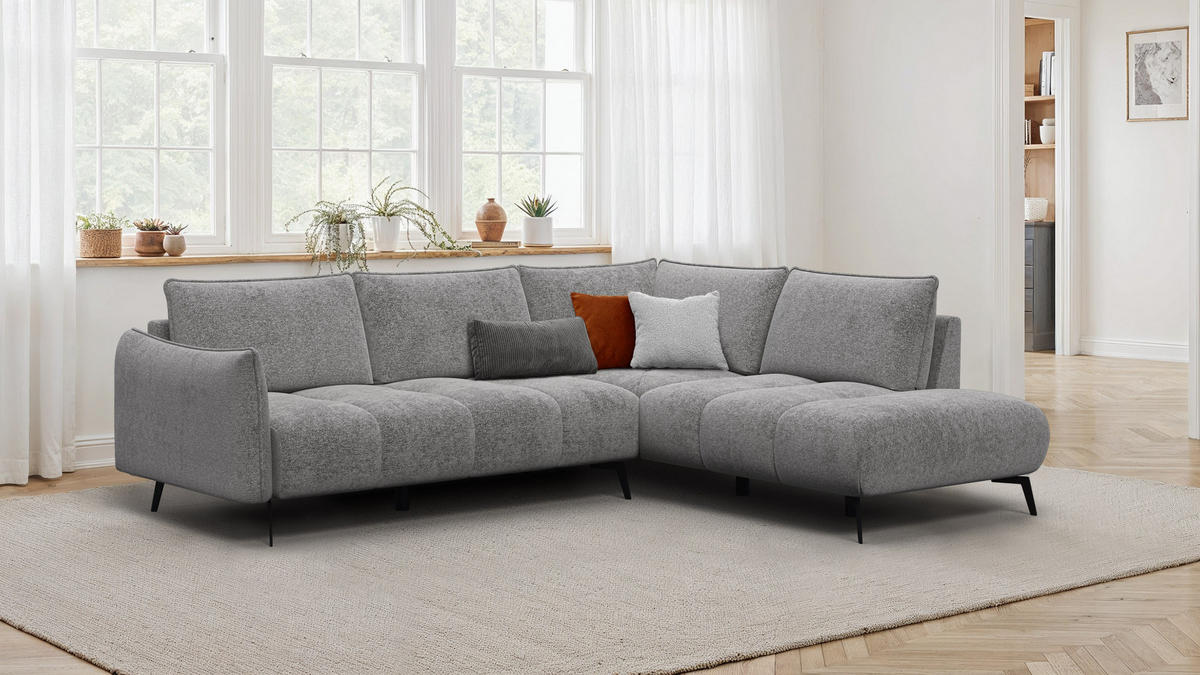 ECKSOFA AERA 5-Sitzer rechts, platingrau - Schwarz/Grau, Holz/Textil (268/206cm) - Courtois Laville