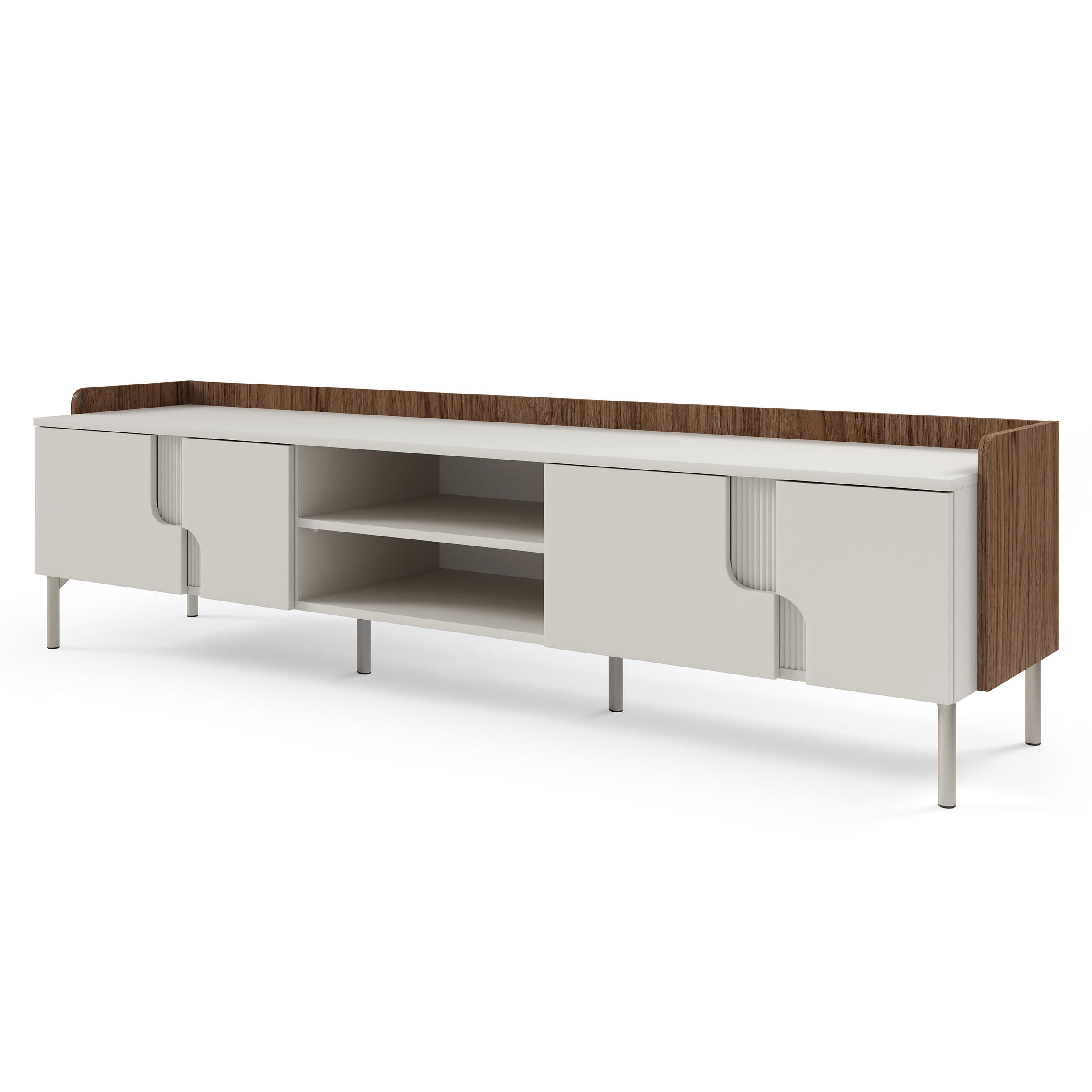 LOWBOARD Positivo mit 4 Türen, 200 cm, Alba-Nuss + Kaschmir - Nussbaumfarben, Holzwerkstoff (200/51/42cm) - Beautysofa