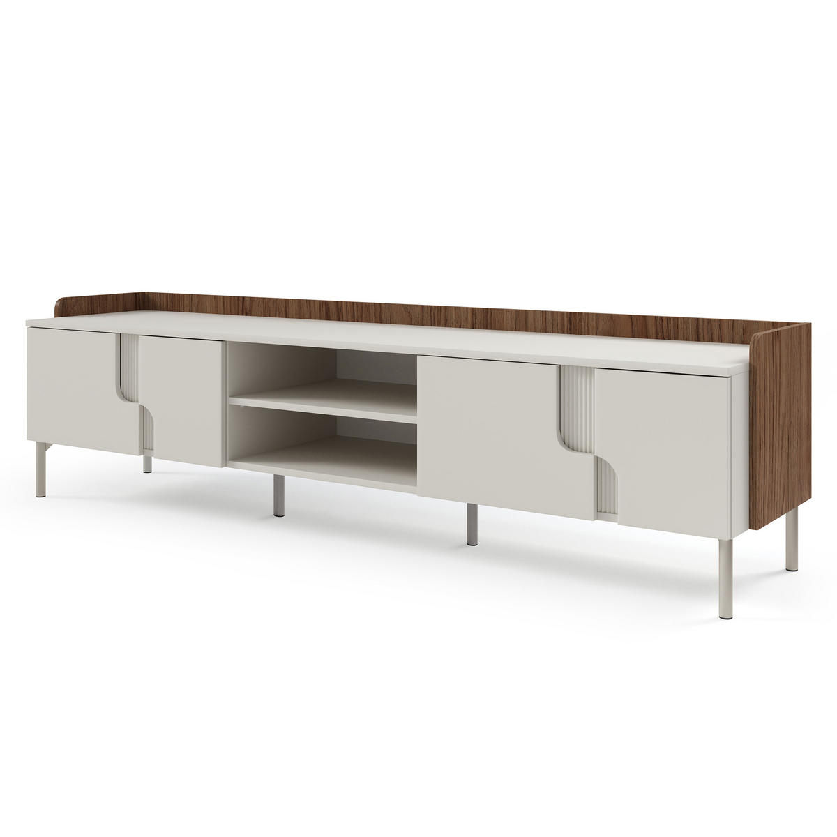 LOWBOARD Positivo mit 4 Türen, 200 cm, Alba-Nuss + Kaschmir - Nussbaumfarben, Holzwerkstoff (200/51/42cm) - Beautysofa