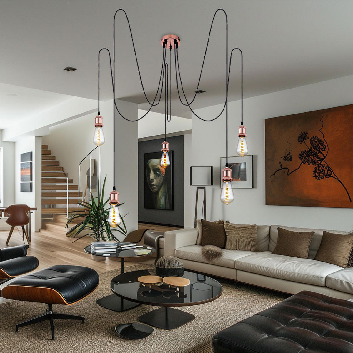 HÄNGELEUCHTE Kupfer Textil Schwarz - Kupferfarben, Metall (11.7/11.7/200cm) - Globo Lighting