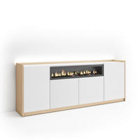 SIDEBOARD, Weiß und Eiche, 207/37/80cm, Kamin mit Feuereffekt - Weiß, Holzwerkstoff (207/80/37cm) - Skraut Home