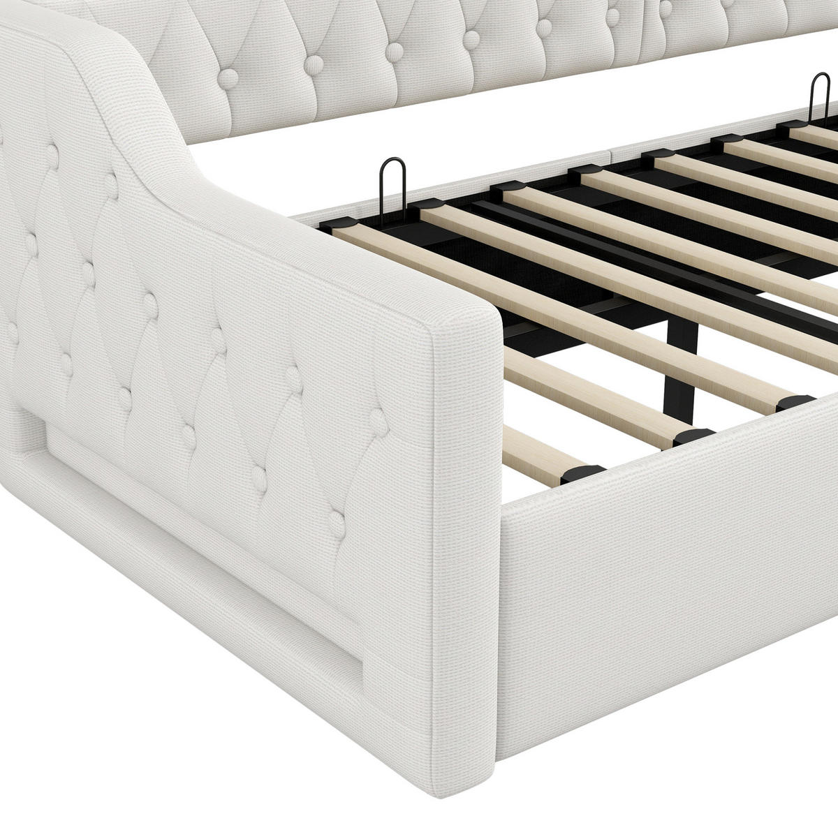 POLSTERBETT 90/200 cm Beige aus MDF mit Stauraum und LED-Beleuchtung - Beige, Holzwerkstoff (90/200cm) - OKMYHOME