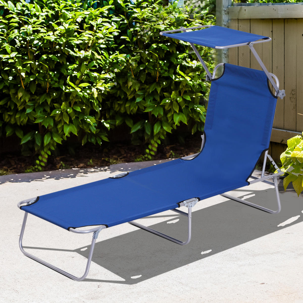 SONNENLIEGE DE-07704 klappbar, mit Sonnenschutz, verstellbare Rückenlehne Blau - Blau, Metall (58/36/187cm) - ComfortXL