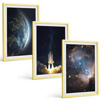 BILDER SET 3er Set - 40x60 cm Goldrahmen - Weltraum Erde Rakete Galaxie - Goldfarben, Kunststoff (40/60cm) - TULUP