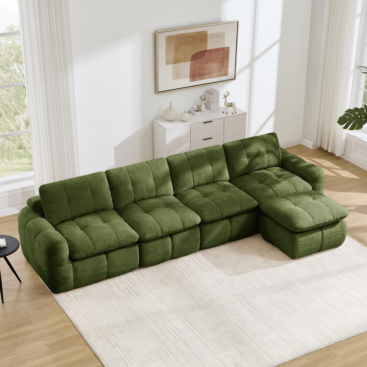 ECKSOFA 334/160/68 cm Grün Chenille mit 1 Fußhocker - Grün, Textil (334/160cm) - Oxeza