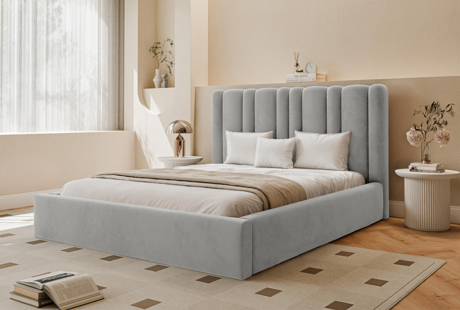 POLSTERBETT Vibo 140x200 cm, Silber - Hellgrau, Textil (140/200cm) - Fedve
