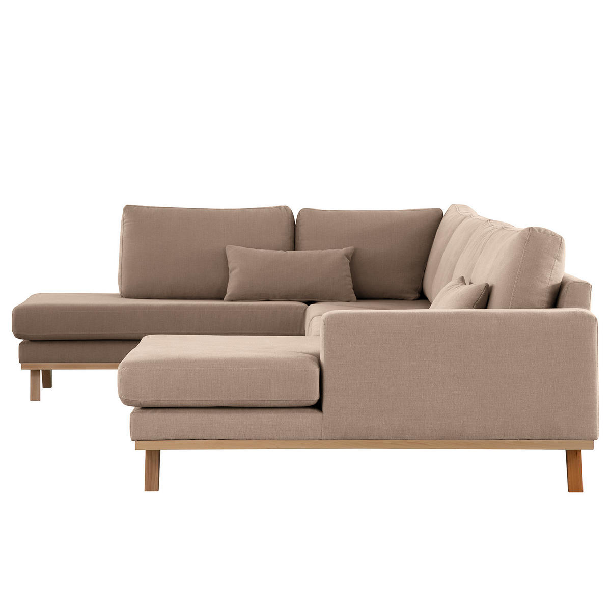 WOHNLANDSCHAFT mit Longchair - Taupe/Buchefarben, Buchenholz/Textil (371/81/219cm) - home24