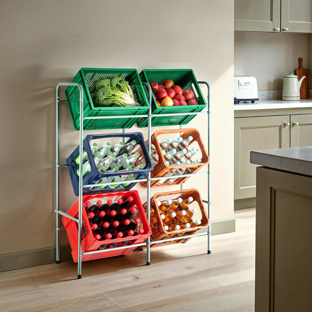 Thumbnail - tectake Getränkekistenregal, Grau, Metall, Rechteckig, 33x116x96 cm, Küchenzubehör, Flaschenträger