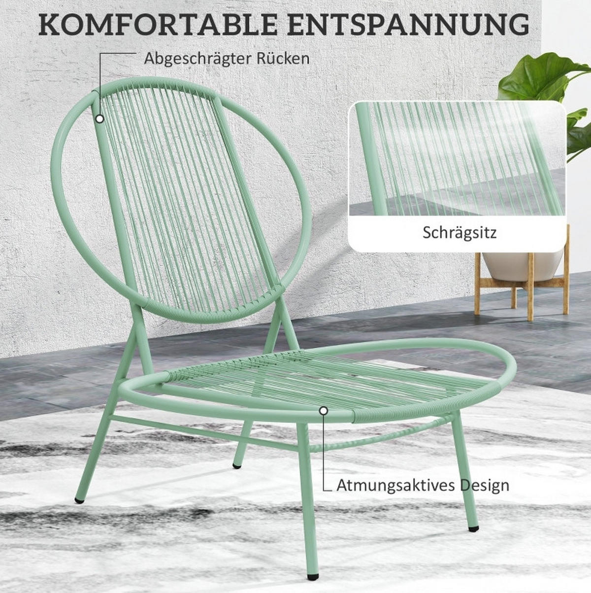 SCHMETTERLINGSLEHNE aus Stahl rostfrei 40×40×46cm Grün mit Tisch - Grün, Metall - Modfu