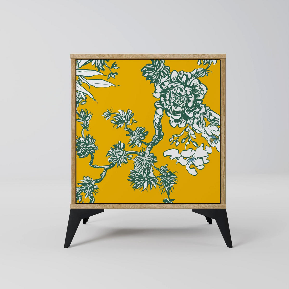 SIDEBOARD YELLOW CHINOISERIE, Eichefarben, 57,5x42x75,5 cm, Goldfarbene Metallfüße - Eichefarben/Goldfarben, Holzwerkstoff/Metall (57.5/75.5/42cm) - SpaceRebels