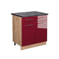 KÜCHENUNTERSCHRANK Fame-Line Bordeaux Hochglanz 80 cm, AP Anthrazit - Honigeiche/Bordeaux, Holzwerkstoff (80/82/60cm) - Vicco
