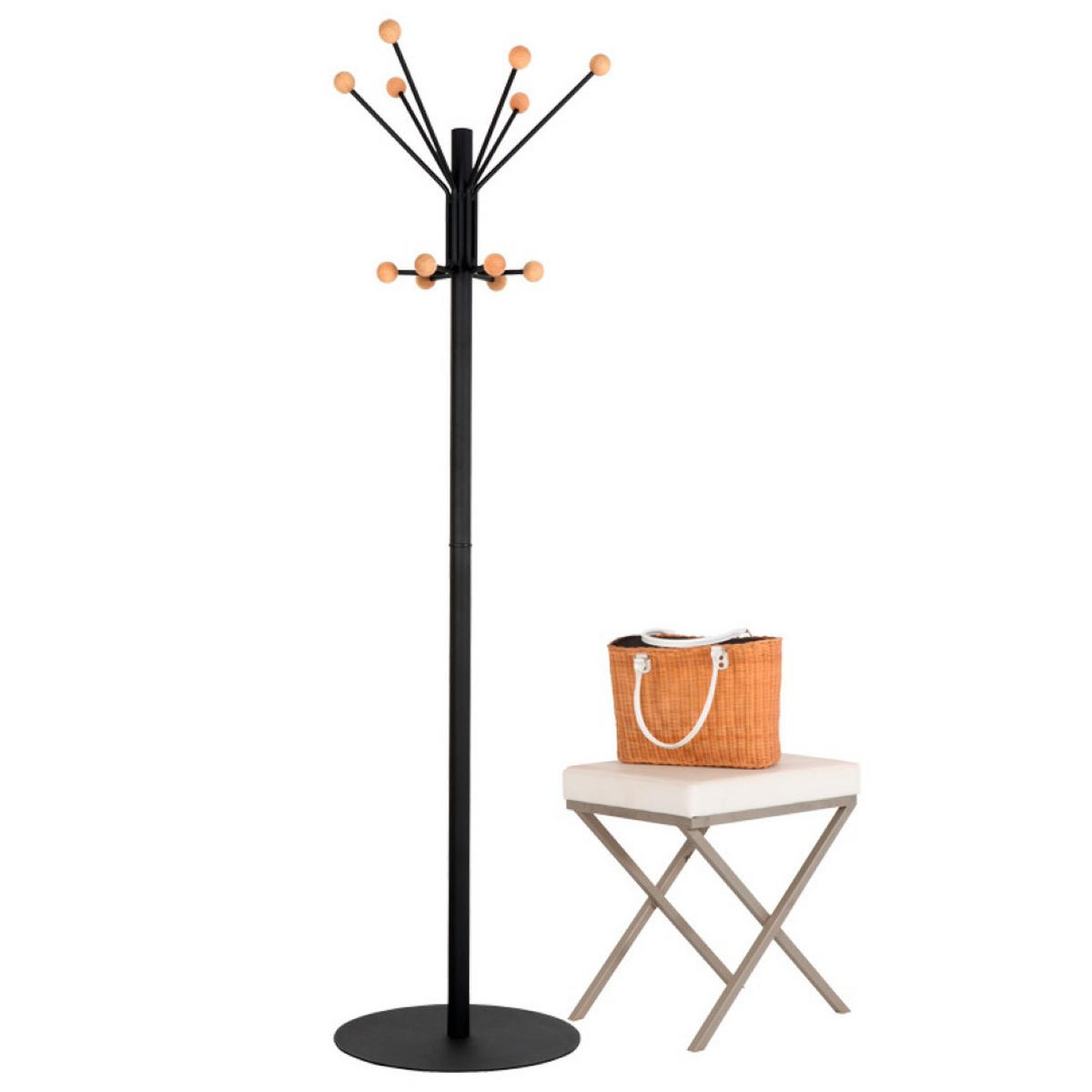 GARDEROBE Mit Schwerem Standfuß & Holzknöüfen Höhe 180 cm Schwarz - Schwarz, Metall (45/180/45cm) - PROREGAL