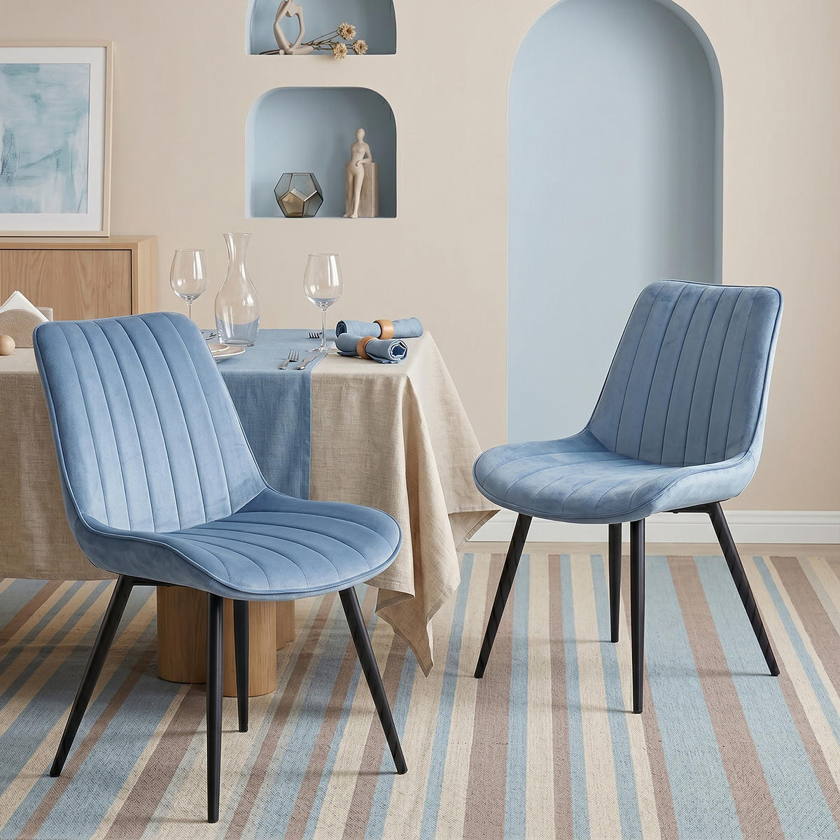 STUHL-SET 2 Stück aus Samt in Modernem Stil-YZ1 - Blau, Textil/Metall (62.5/88/53cm) - HOMAVO