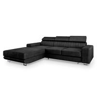 ECKSOFA NOTO L-S Schwarz Velours-Stoff mit Schlaffunktion - Schwarz, Holz (267/190cm) - MASSENO