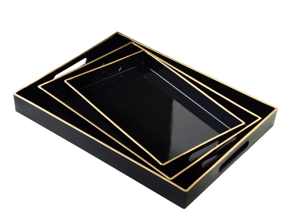 SERVIERTELLER Blanche Schwarz 3er Set 40/30/4cm Plastik - Schwarz, Kunststoff (30/4/40cm) - Mondex