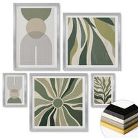 WANDBILDER 5er Set - 50x50 cm & 20x30 cm & 40x60 cm Silberner Rahmen - Bemalte Blätter mit Grün - Silberfarben, Kunststoff (40/60cm) - ArtPrintCave