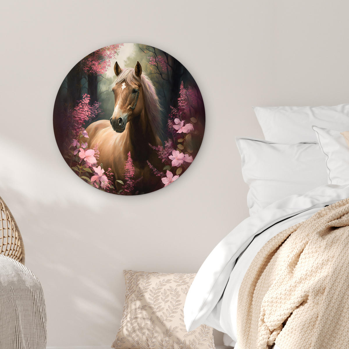 WANDBILD Pferd - Blumen - Rosa - Natur - Wald Wanddeko Schlafzimmer 60x60 cm - Altrosa, Kunststoff (60/60cm) - MuchoWow