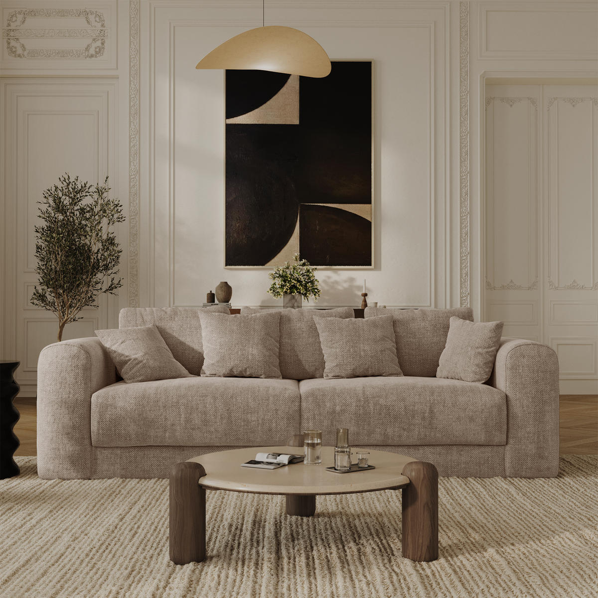 SCHLAFSOFA mit Stauraum in Nussbaum RIO Köpergewebe Taupe 250cm - Taupe, Textil (250/90/95cm) - Sia Home