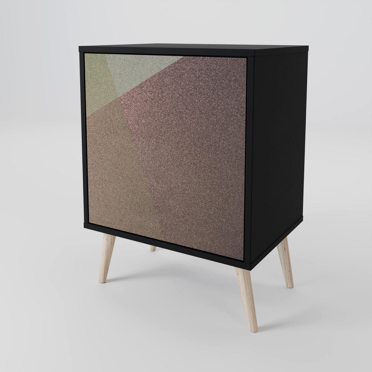 SIDEBOARD BEIGE GEOMETRY, Schwarz, 57,5x42x72,5 cm, Schwarze Metallfüße - Multicolor/Schwarz, Holzwerkstoff/Metall (57.5/72.5/42cm) - SpaceRebels