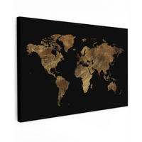 LEINWANDBILD Weltkarte - Gold - Luxus - Erde - Schwarz Wohnzimmer Groß 120x80 cm - Goldfarben, Textil (120/80cm) - MuchoWow