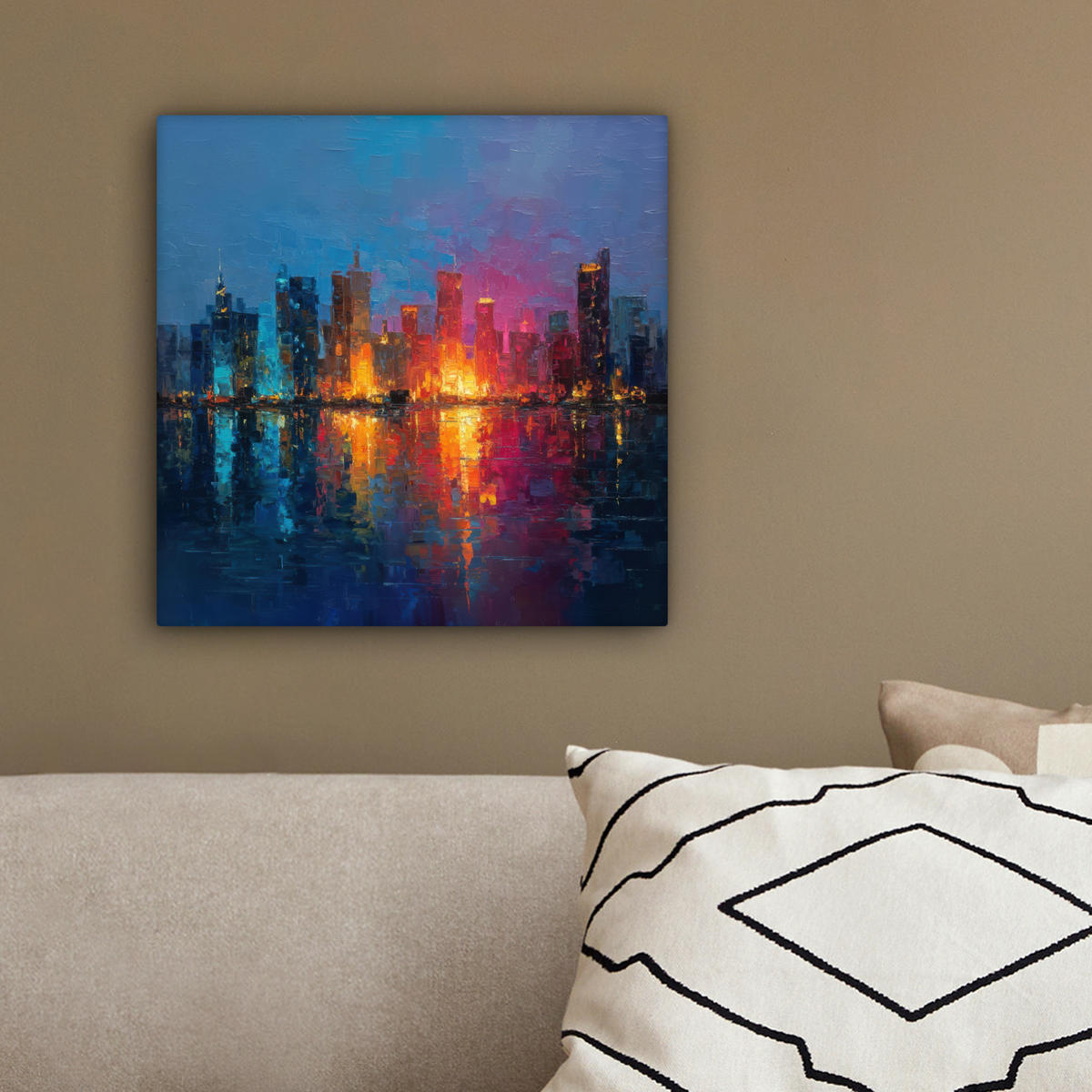 LEINWANDBILD Skyline - Pinselstriche - Dunkelblau - Leuchtend Deko Wohnzimmer 20x20 cm - Blau, Textil (20/20cm) - MuchoWow