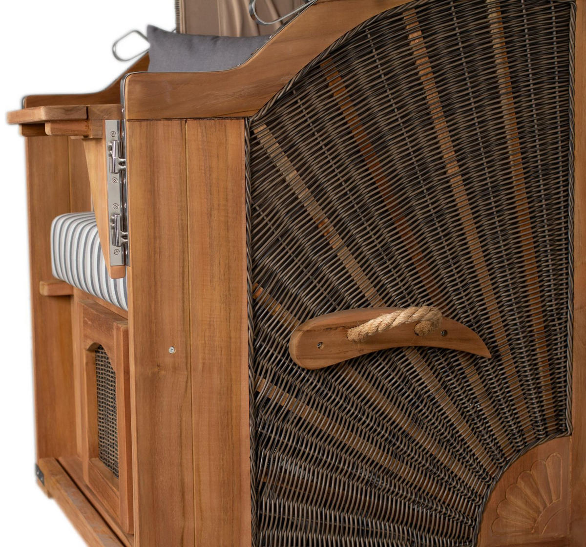 STRANDKORB Komplettset: Ammersee Single Teak Bullauge - PE grau - Modell 545 - Grau, Holz/Kunststoff (96/165/80cm) - bene living