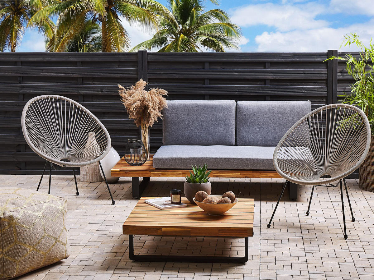 RATTANSTUHL 2er-SET Kunststoff hellgrau 70 cm Acapulco II - Hellgrau/Schwarz, Kunststoff (70/87/90cm) - Beliani