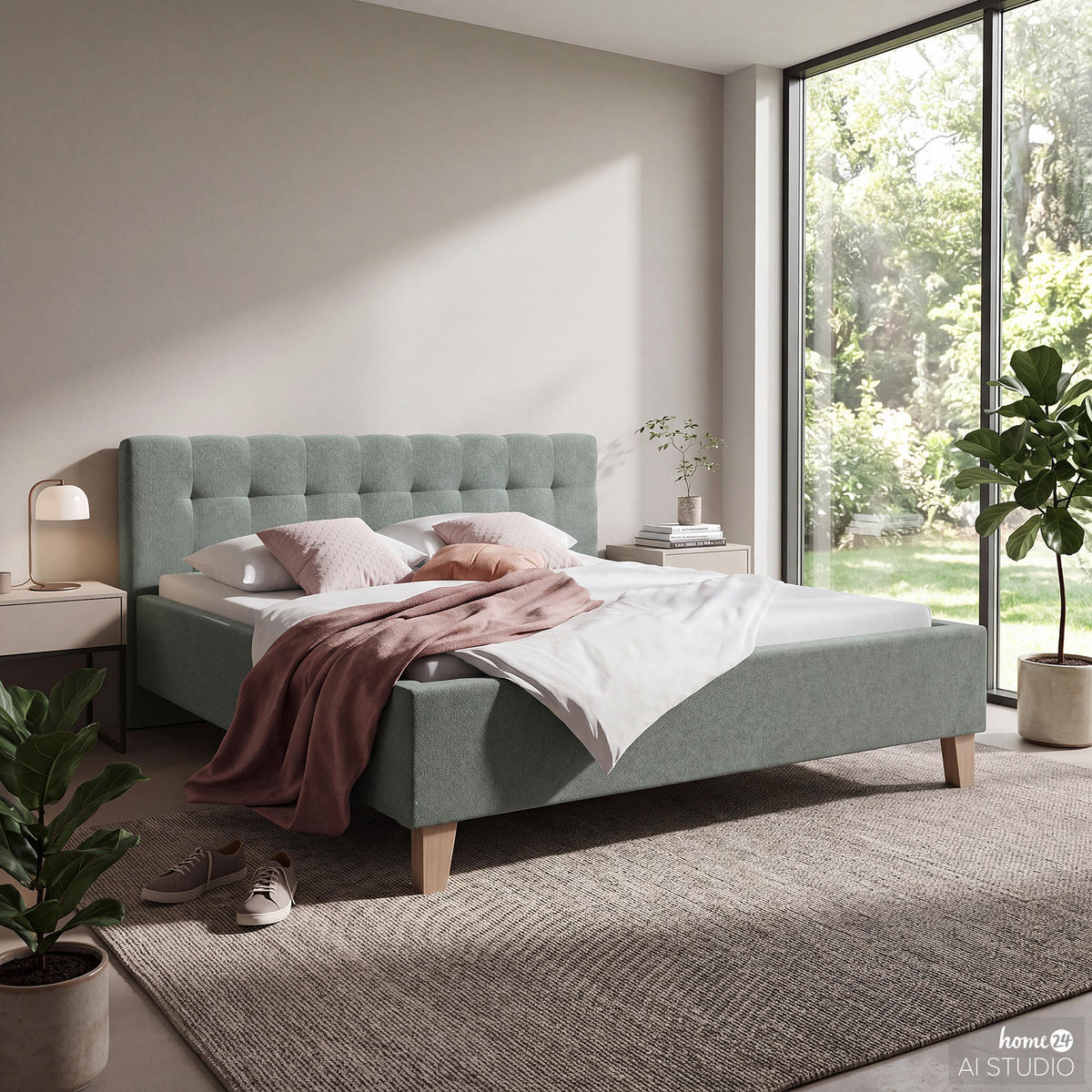 POLSTERBETT - Webstoff - Mintgrün, Holz/Textil (180/200cm) - home24