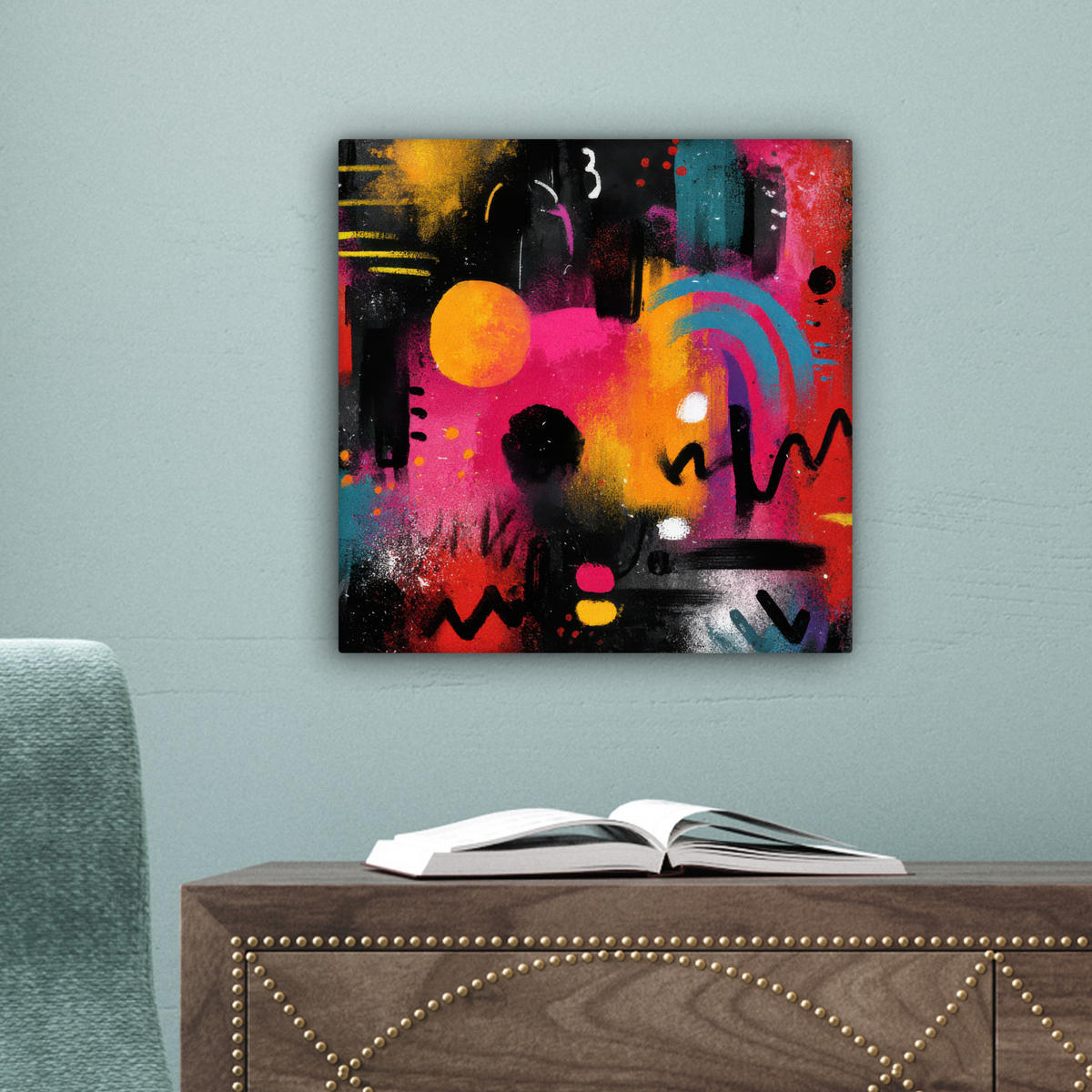 LEINWANDBILD Farbflächen - Formen - Bunt - Abstrakt Deko Wohnzimmer 20x20 cm - Pink, Textil (20/20cm) - MuchoWow