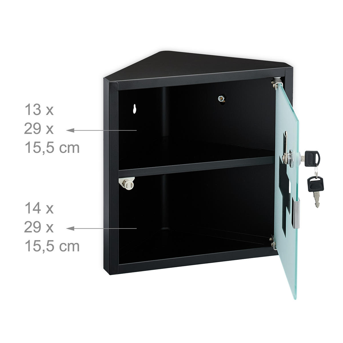 MEDIZINSCHRANK - Schwarz, Glas/Metall (30/30/17.5cm) - Relaxdays