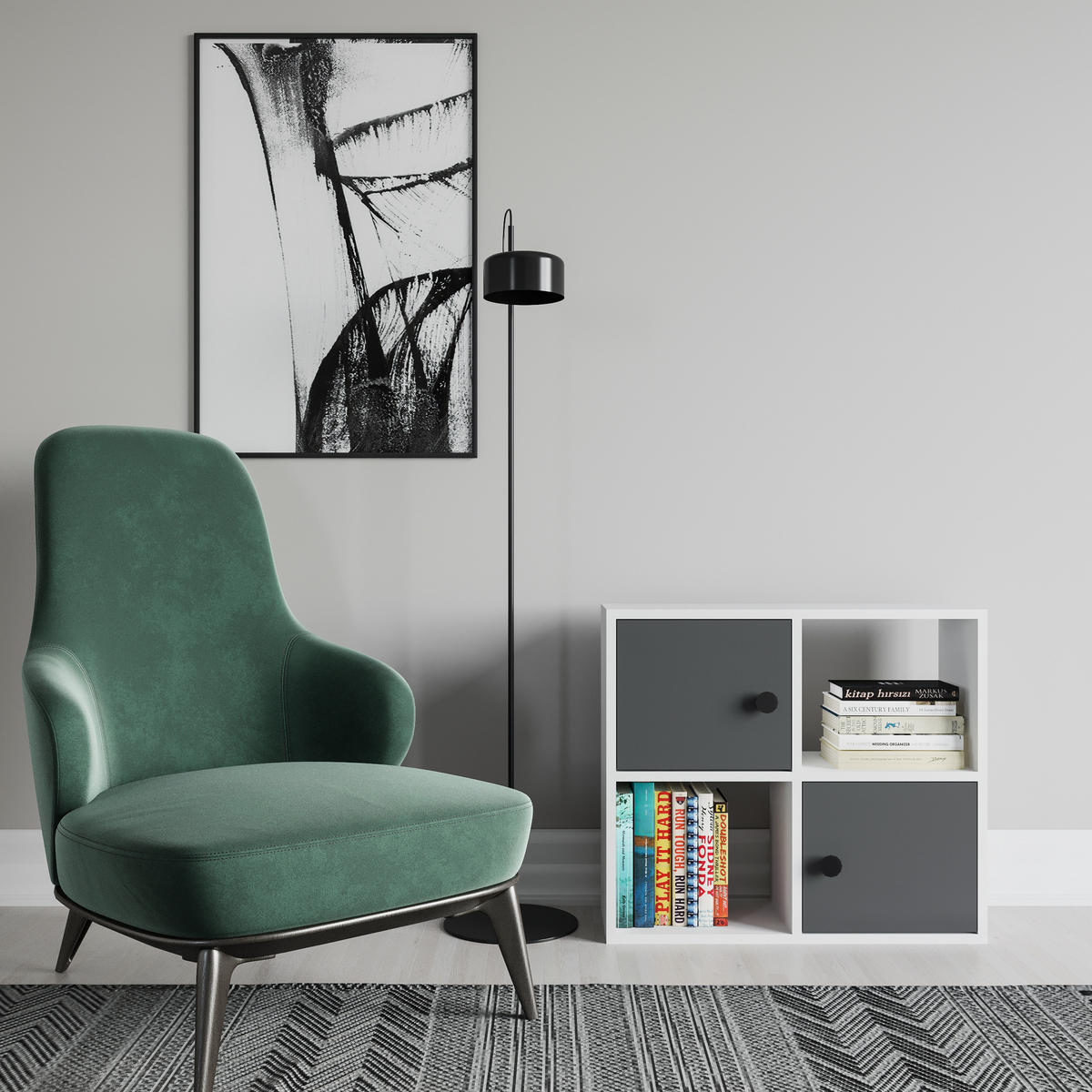 BÜCHERREGAL Tuttle Weiss Anthrazit - Weiß/Grau, Holzwerkstoff (25/63.2/72cm) - Decorotika