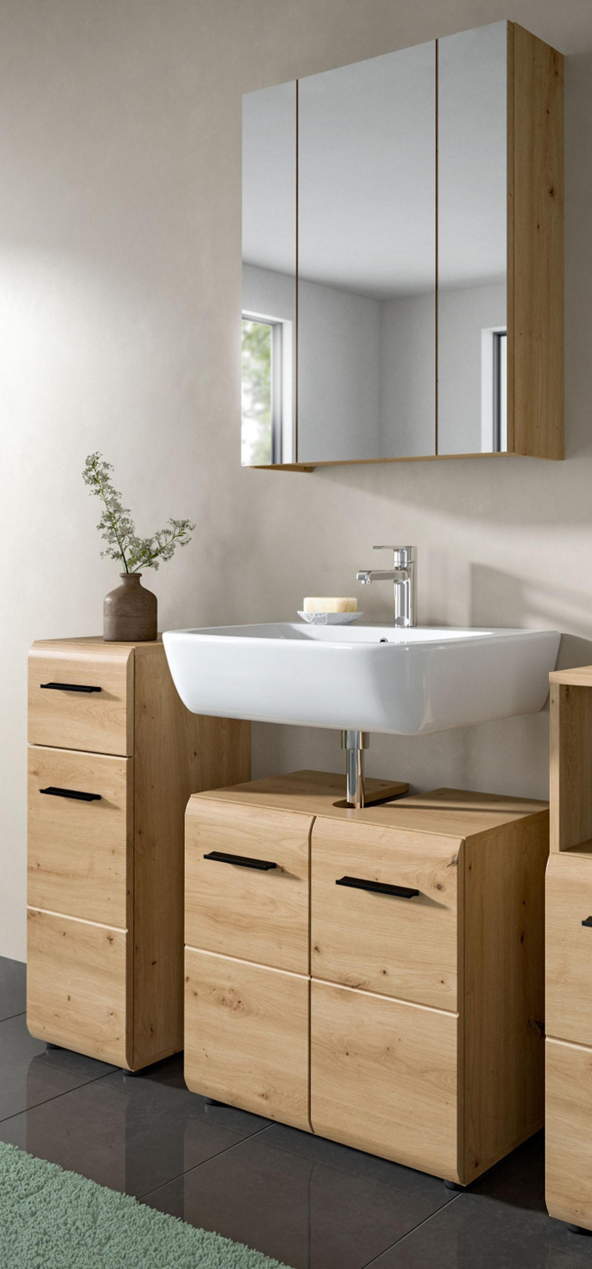 BADMÖBEL SET 3-teilig in Artisan Eiche, Badkombination 105 x 185 cm, Cover - Schwarz/Eiche Artisan, Glas/Holzwerkstoff (105/185/30cm) - Inn.Furn