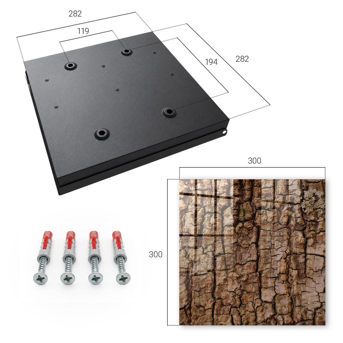 SCHLÜSSELBOX Schwarz 30x30 cm- Türöffnung nach rechts - Baumrinde - Braun, Metall (30/30/5cm) - TULUP