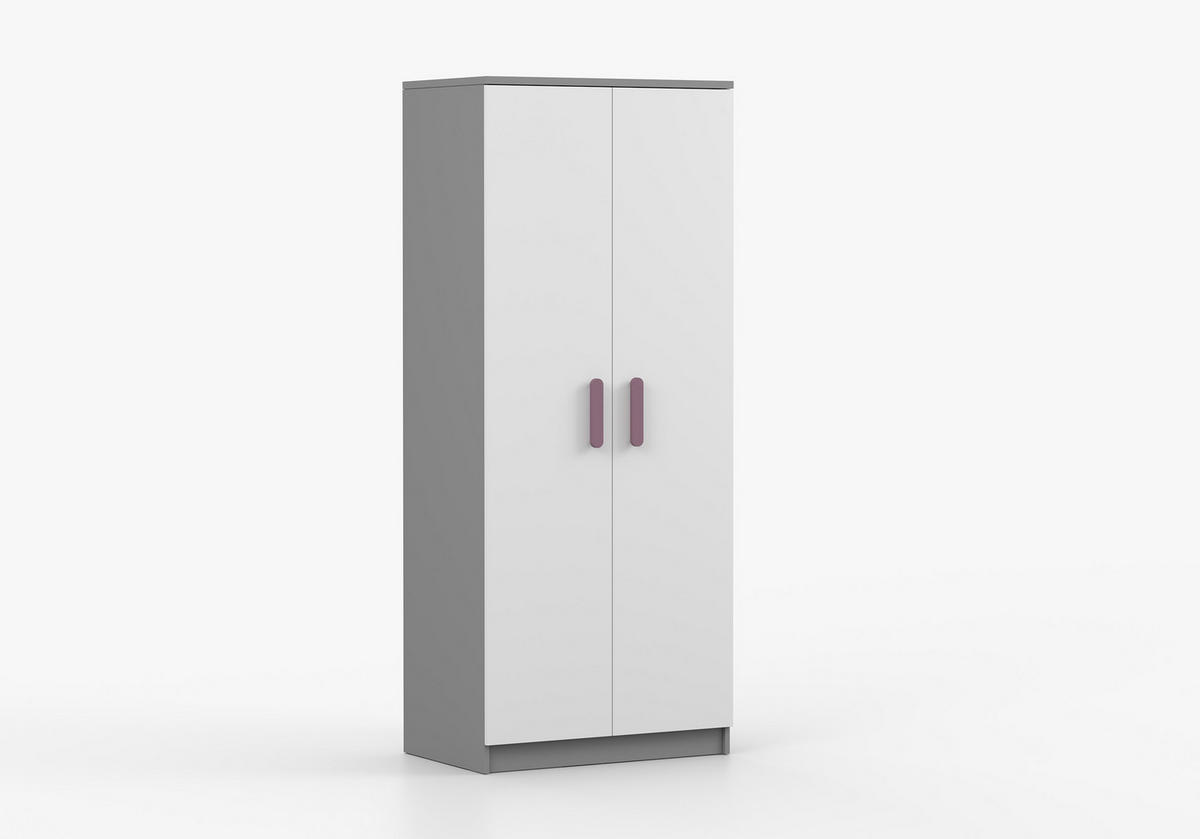 JUGENDZIMMER Elora in Grau und Weiß – 4-teiliges Set mit Schreibtisch, Kommode, Wandregal und Schrank – Grifffarbe Erika - Grau, Holzwerkstoff (80/200/120cm)