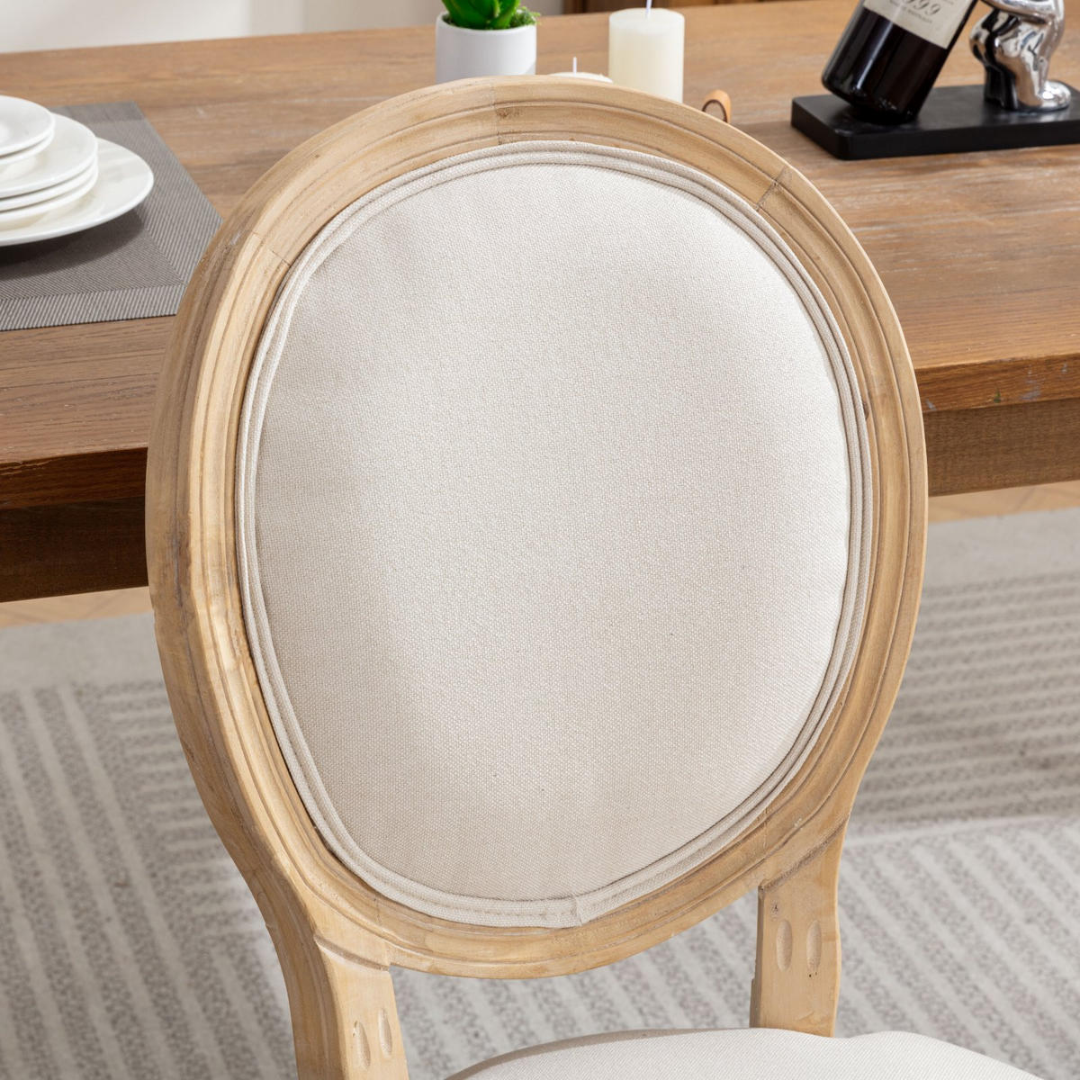 ESSZIMMERSTUHL 2er-Set mit Leinenbezug und Holzrahmen, Beige - Beige, Textil (59.5/95/49cm)