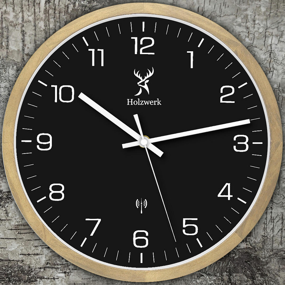 WANDUHR Holz Designer OFFENBURG (FUNK) Loft Wand Uhr, beige, schwarz - Beige/Schwarz, Glas/Holz (30/30/4.2cm) - Holzwerk