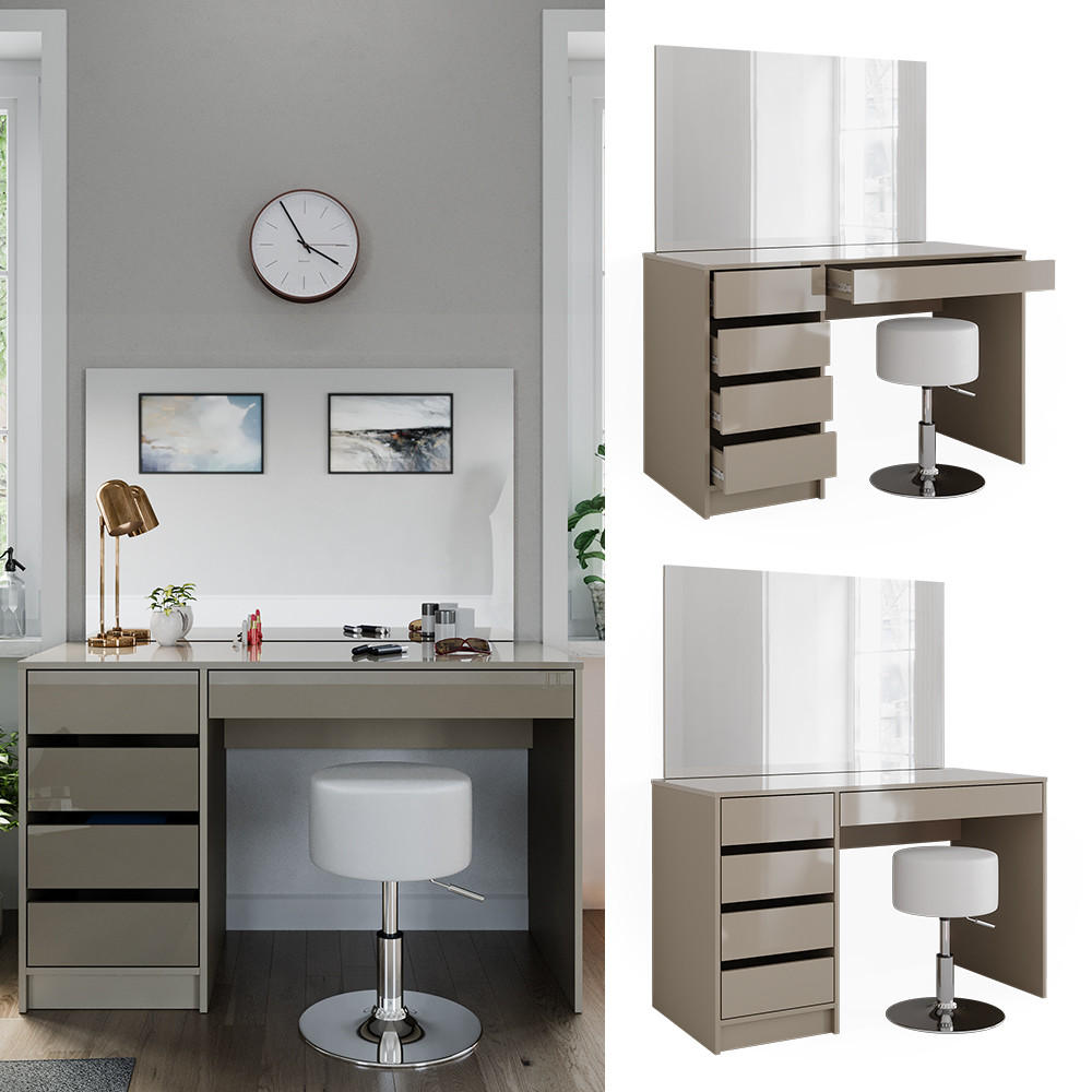 SCHMINKTISCH-SET Sherry Greige 120 cm mit Hocker - Greige, Holzwerkstoff (120/75/55cm) - Vicco
