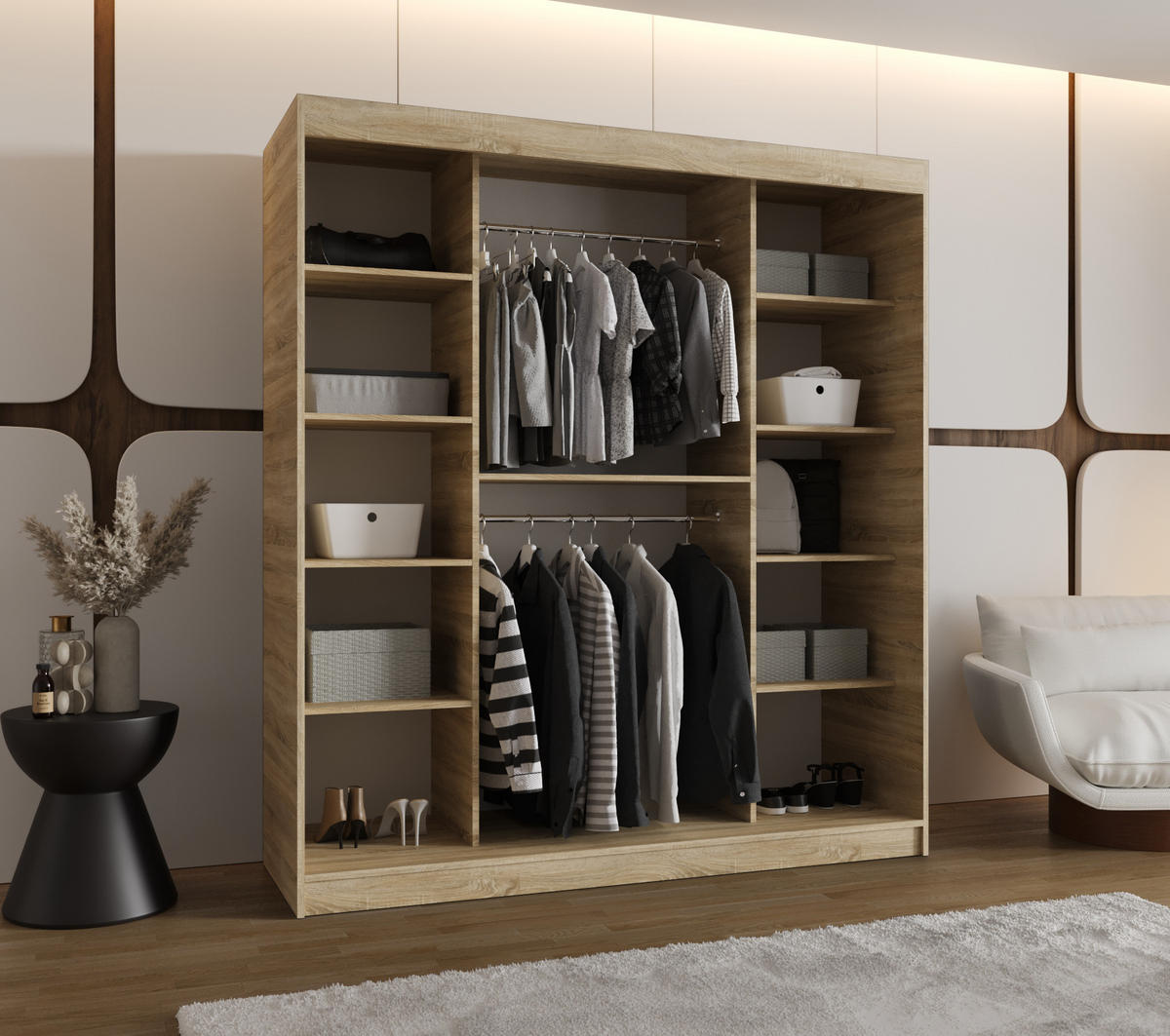 SCHWEBETÜRENSCHRANK 200/180/62 2-türig - Silberfarben/Sonoma Eiche, Holz (180/200/62cm) - MÖBEL KRYSPOL