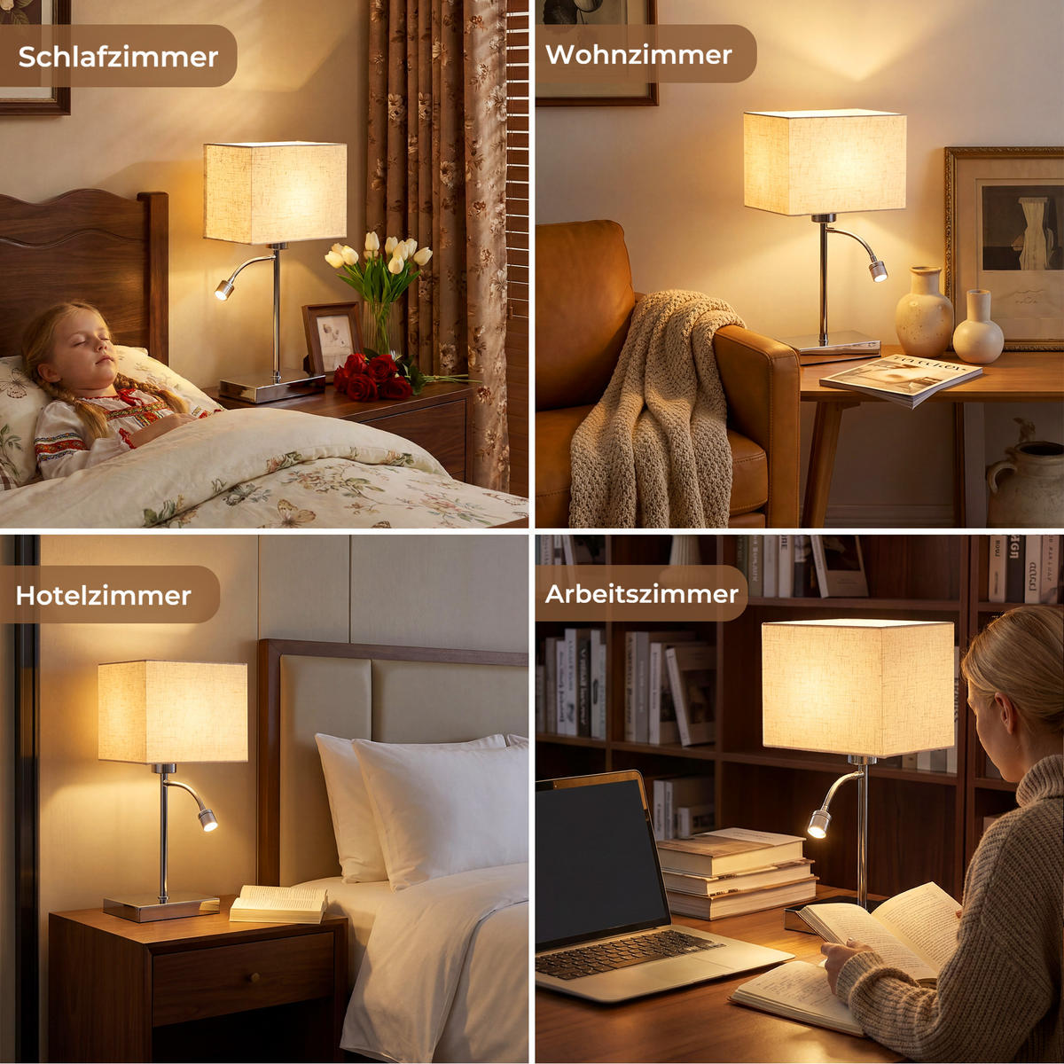 TISCHLAMPE Xylox 15/10/38 cm - Chromfarben/Braun, Textil/Metall (15/10/38cm) - ZMH