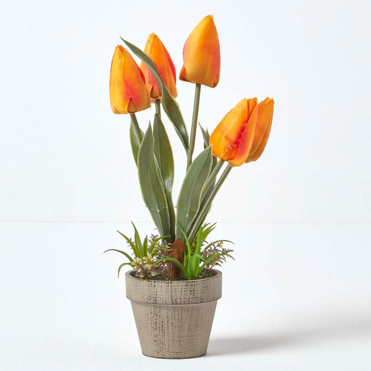KUNSTBLUMEN Tulpen orange im Steinoptik-Topf, 27 cm - Orange, Kunststoff (27cm) - Homescapes