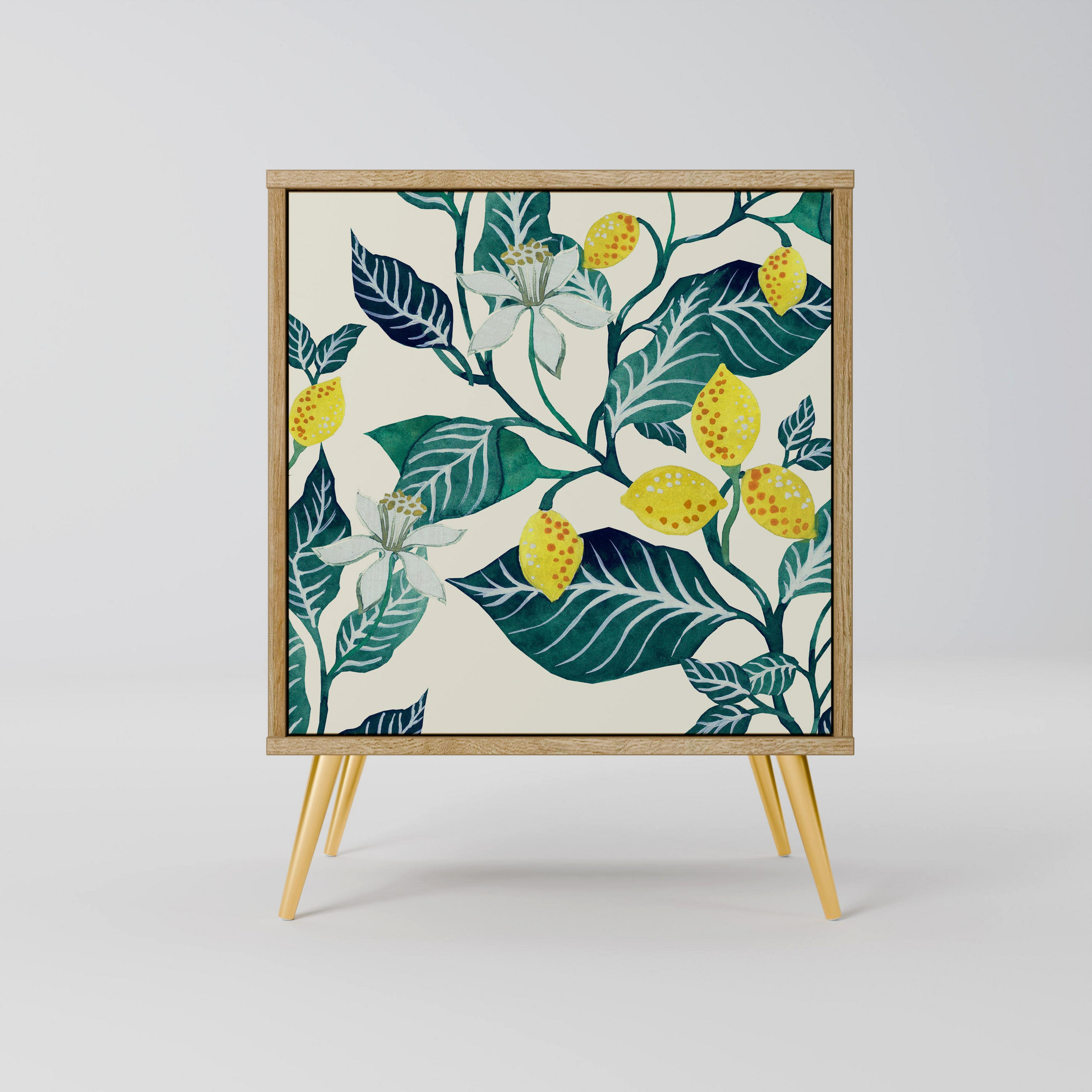 SIDEBOARD LEMON TREE, Eichefarben, 57,5x42x75,5 cm, Goldfarbene Metallfüße - Eichefarben/Goldfarben, Holzwerkstoff/Metall (57.5/75.5/42cm) - SpaceRebels