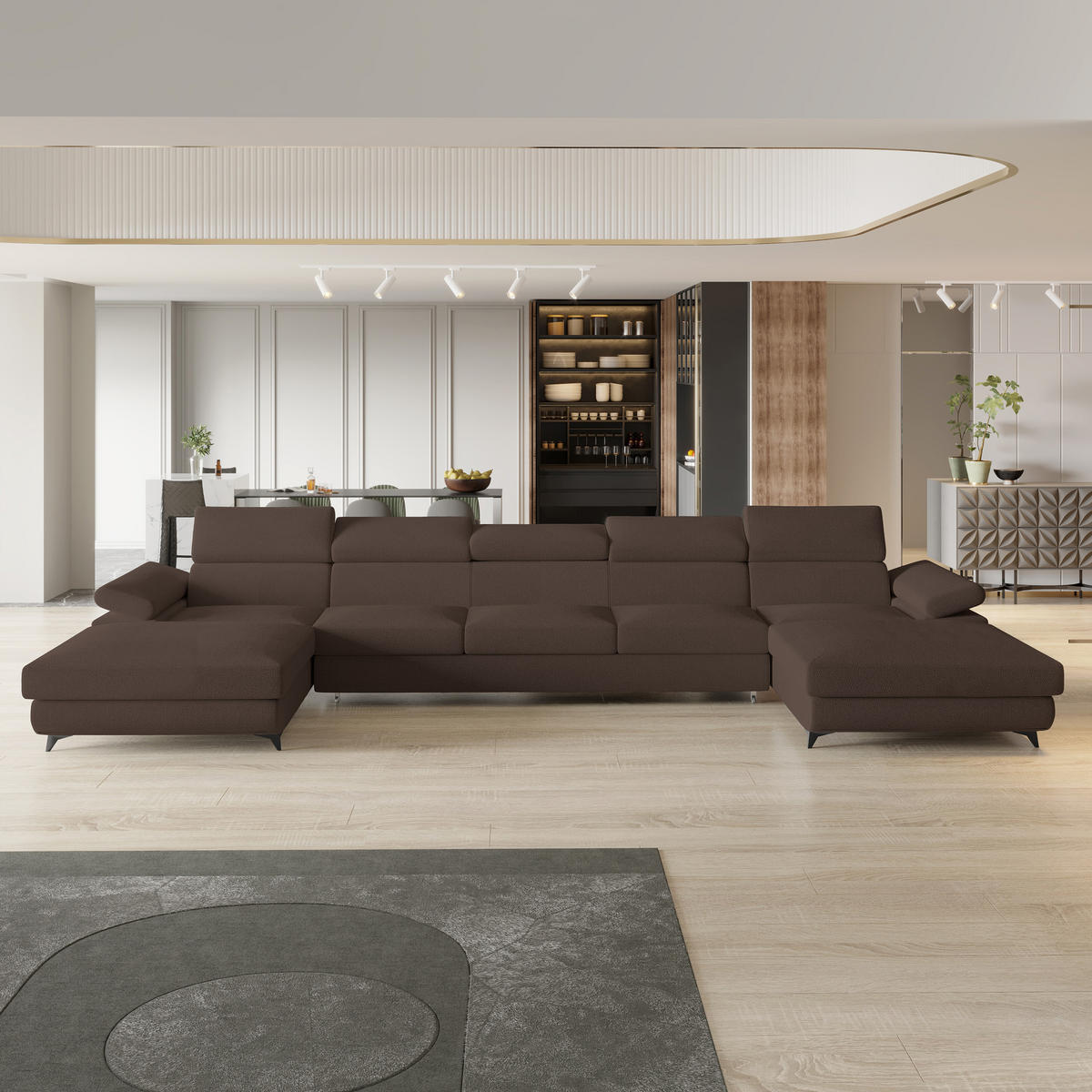 ROHOVÁ SEDAČKA VIVENTE hnědá - černá/hnědá, kov/dřevo (410/190cm) - MASSENO