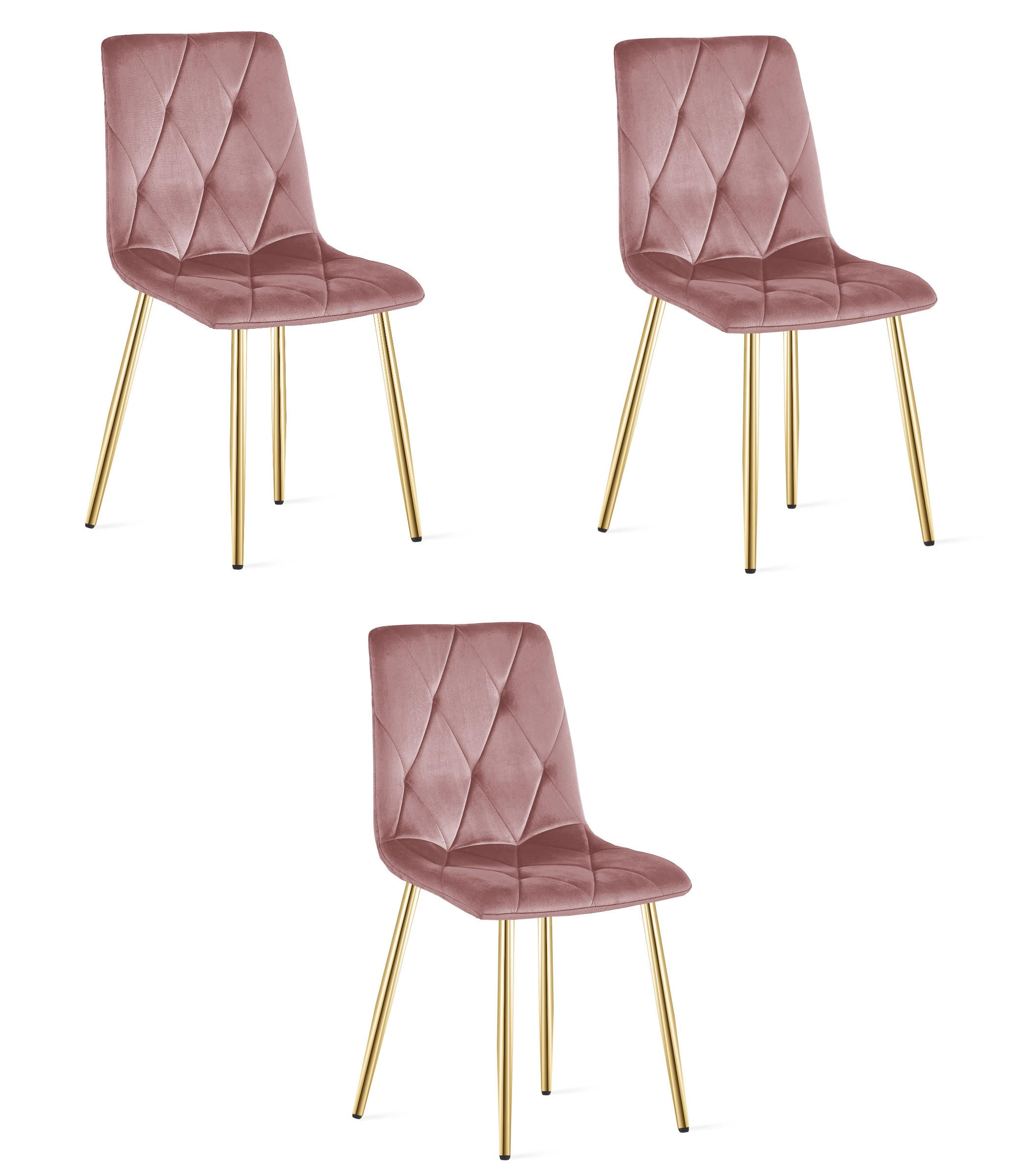 ESSZIMMERSTUHL 3-er Set TYRA rosa Sitz, goldene Beine - Pink/Goldfarben, Textil (44.5/87/54.5cm) - Valora