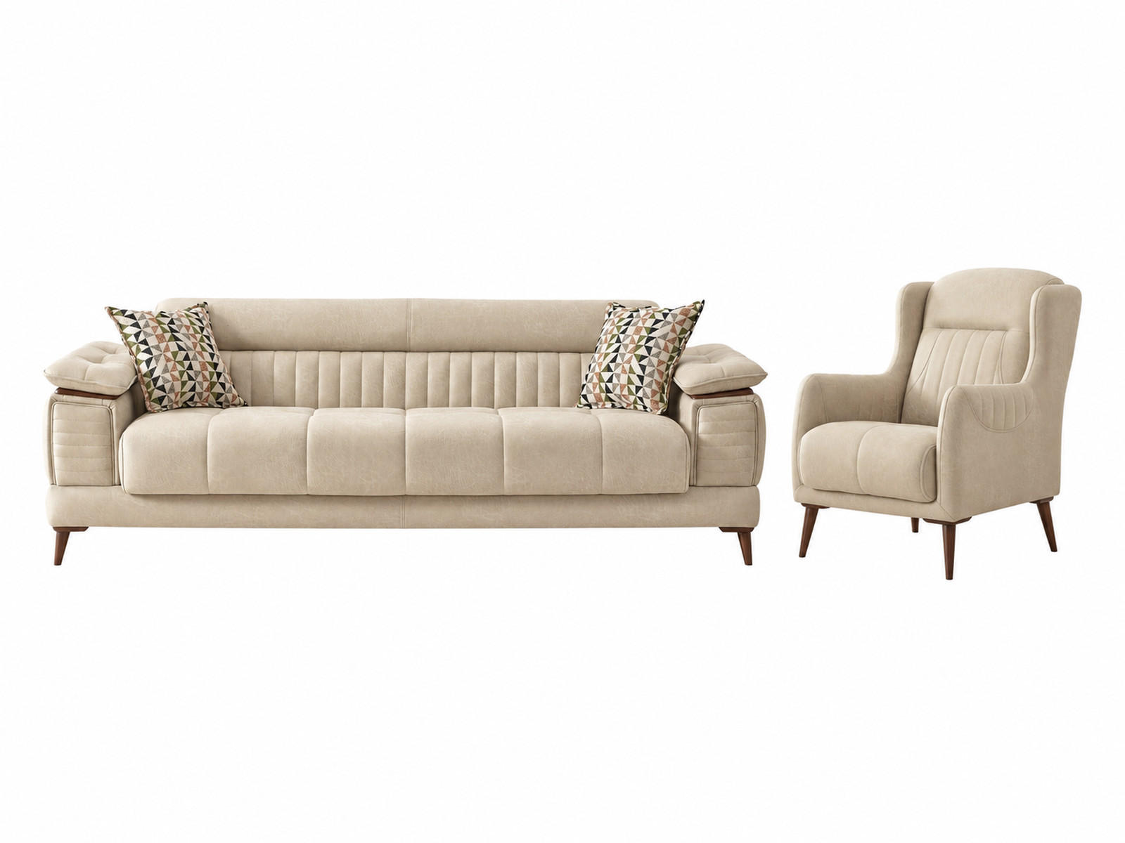 SITZGARNITUR Baoshi, Beige Stellvariante 3+1 - Beige, Holz/Holzwerkstoff (240/80/95cm)