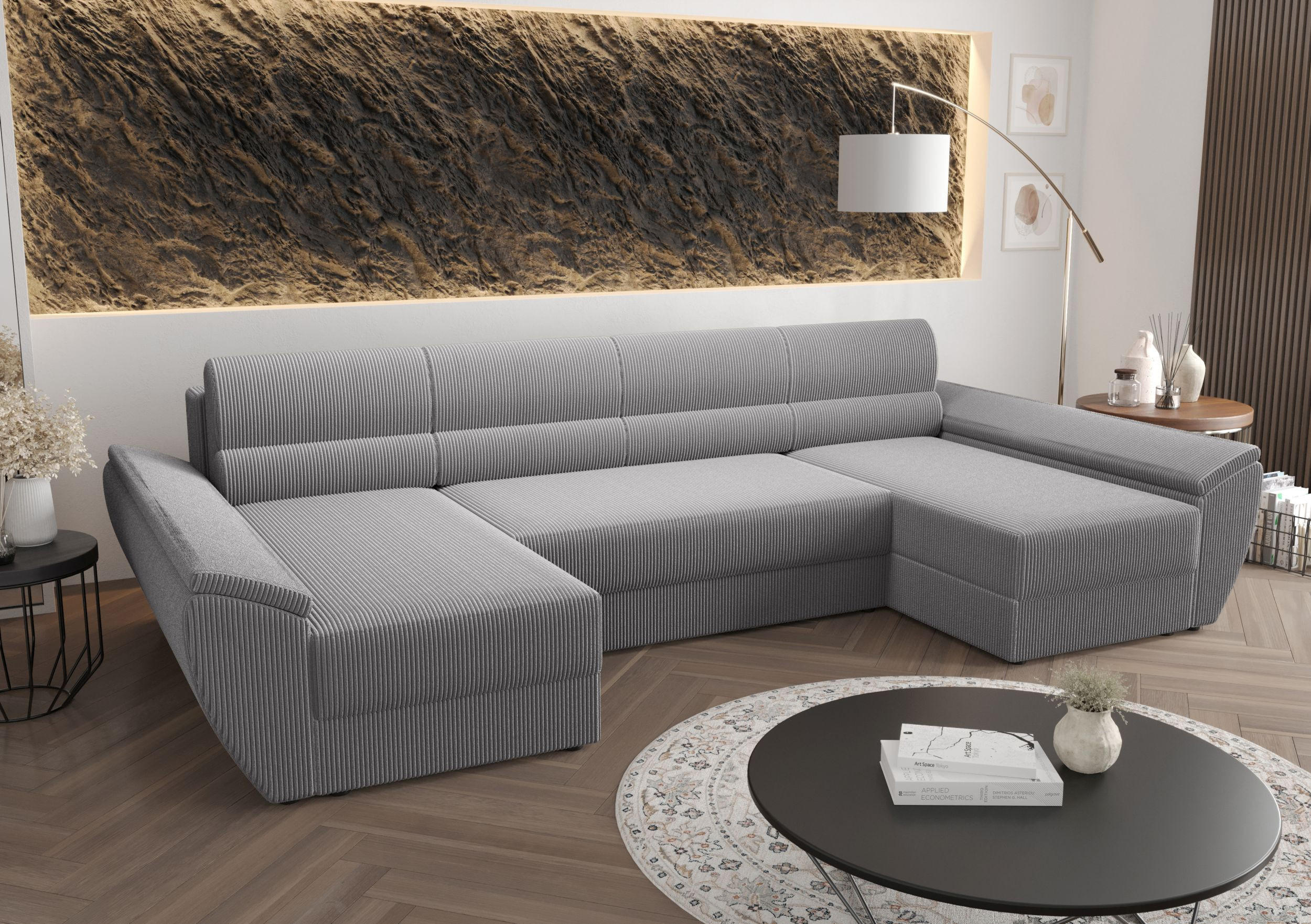 WOHNLANDSCHAFT REBIU4 Poso 110 mit Schlaffunktion - Grau, Textil (326/86/140cm) - Bedante